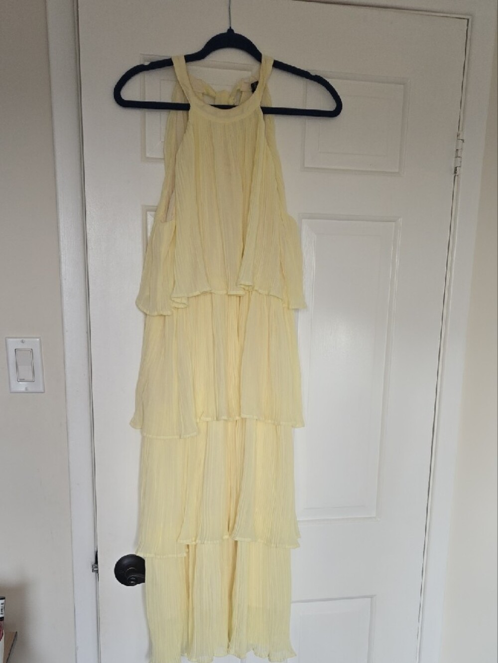 Brand New Sleeveless Tiered Ruffle Midi Dress in Pale Yellow - Picture 3 of 5